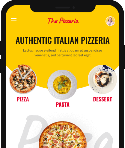 pizzeria template mobile app mockup